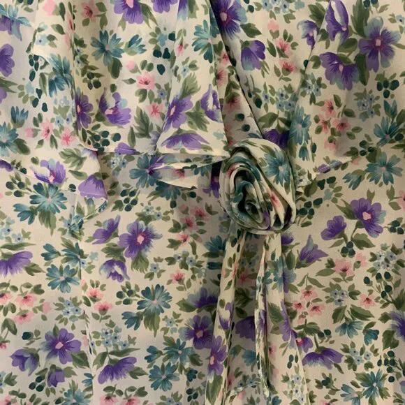 Vtg Karin Stevens Cottage Core Floral Feminine Tea Dress Rayon Size 8 - Picture 3 of 8